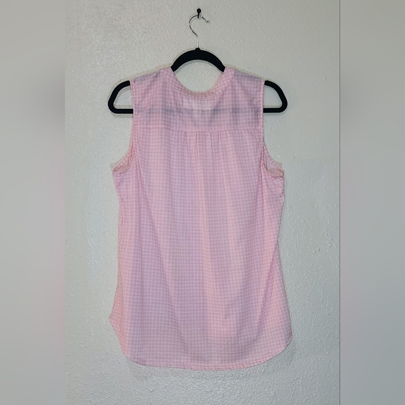 French Laundry PINK & White Checkerd Sleeveless Blouse V Neck Buttons 1/2 Way Up - Picture 6 of 11